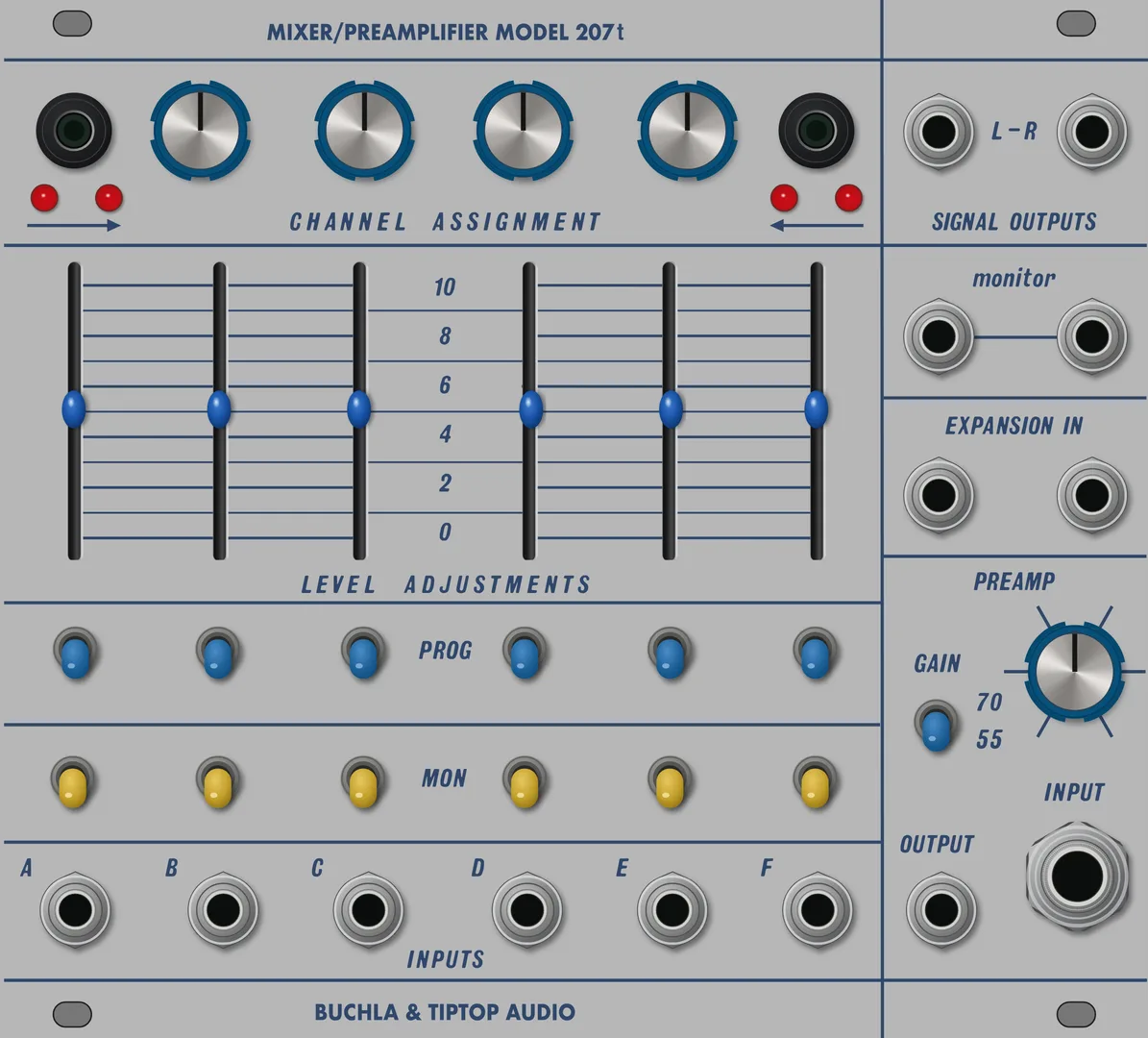 Tiptop Audio Mixer/Preamplifier Model 207t — 28 HP