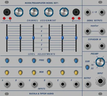 Tiptop Buchla Mixer/Preamplifier Model 207t — 28 HP